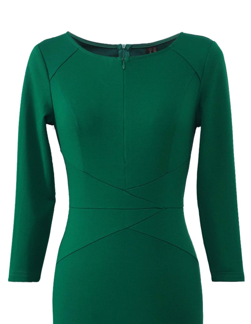 VFSHOW Womens Green Spring Fall Slim Zipper Up Work Business Office Party Bodycon Pencil Sheath Dress 3601 GRN L - Image 5